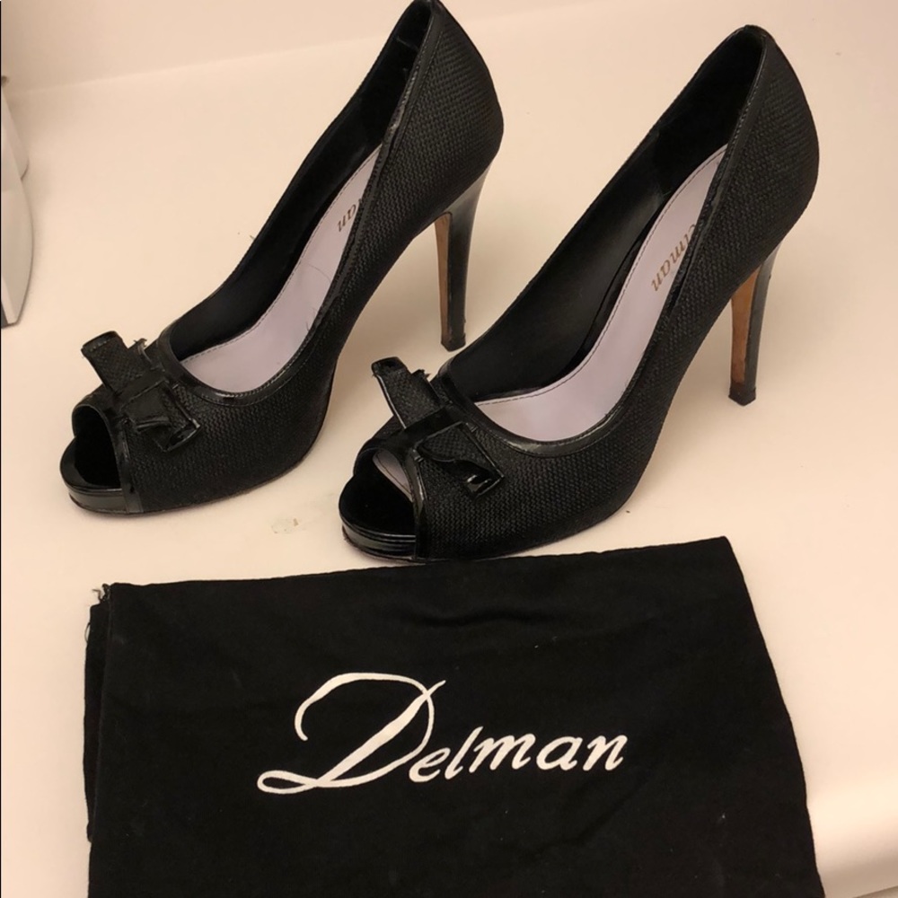 Delman black peep toe pumps- women’s size 8